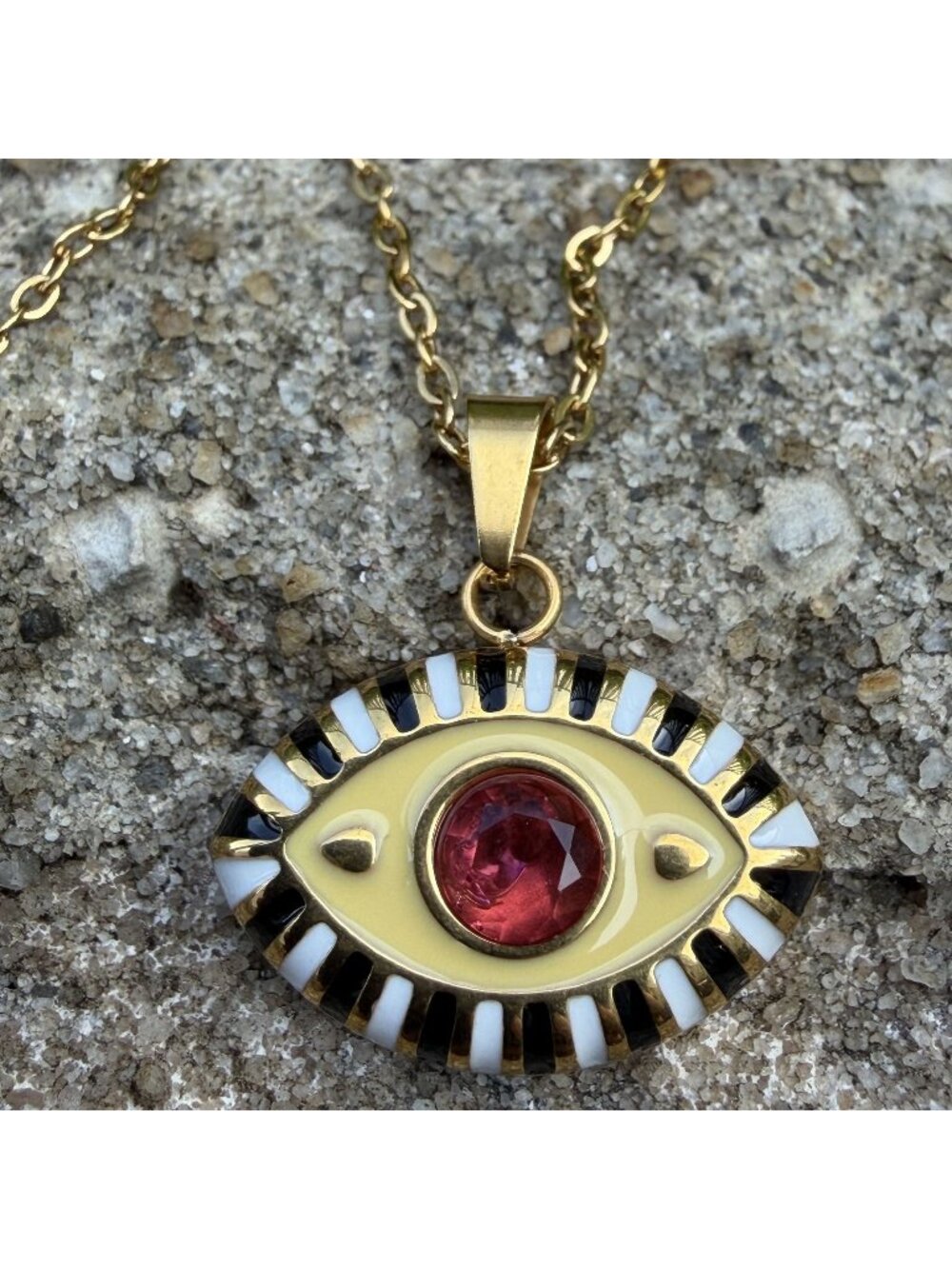 Ramla Yellow Eye Necklace 18k Gold Plated Pendant Adjustable Chain Boho Gift NEW